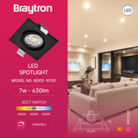 LED ROZETNA 7W 3CCT KVADRATNA CRNA 3u1 TRI BOJE SVETLA SPOT SVETILJKA BD02-10781 Braytron